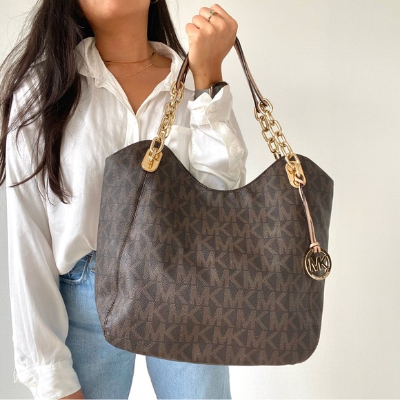Michael Kors Handbags - Michael Kors Monogram Jet Set Travel Chain Brown Signature Tote Shoulder Bag